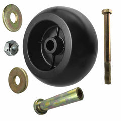 Parts 4 Outdoor wheel mounted on mower deck showing compatibility benefit