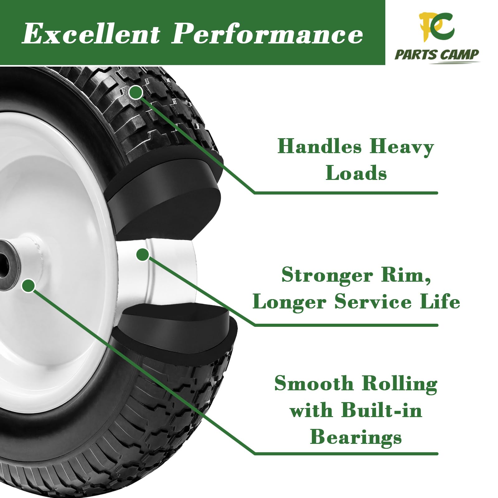 Parts Camp adapter kit components with bearings and spacers for universal wheelbarrow installation