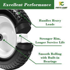 Parts Camp adapter kit components with bearings and spacers for universal wheelbarrow installation