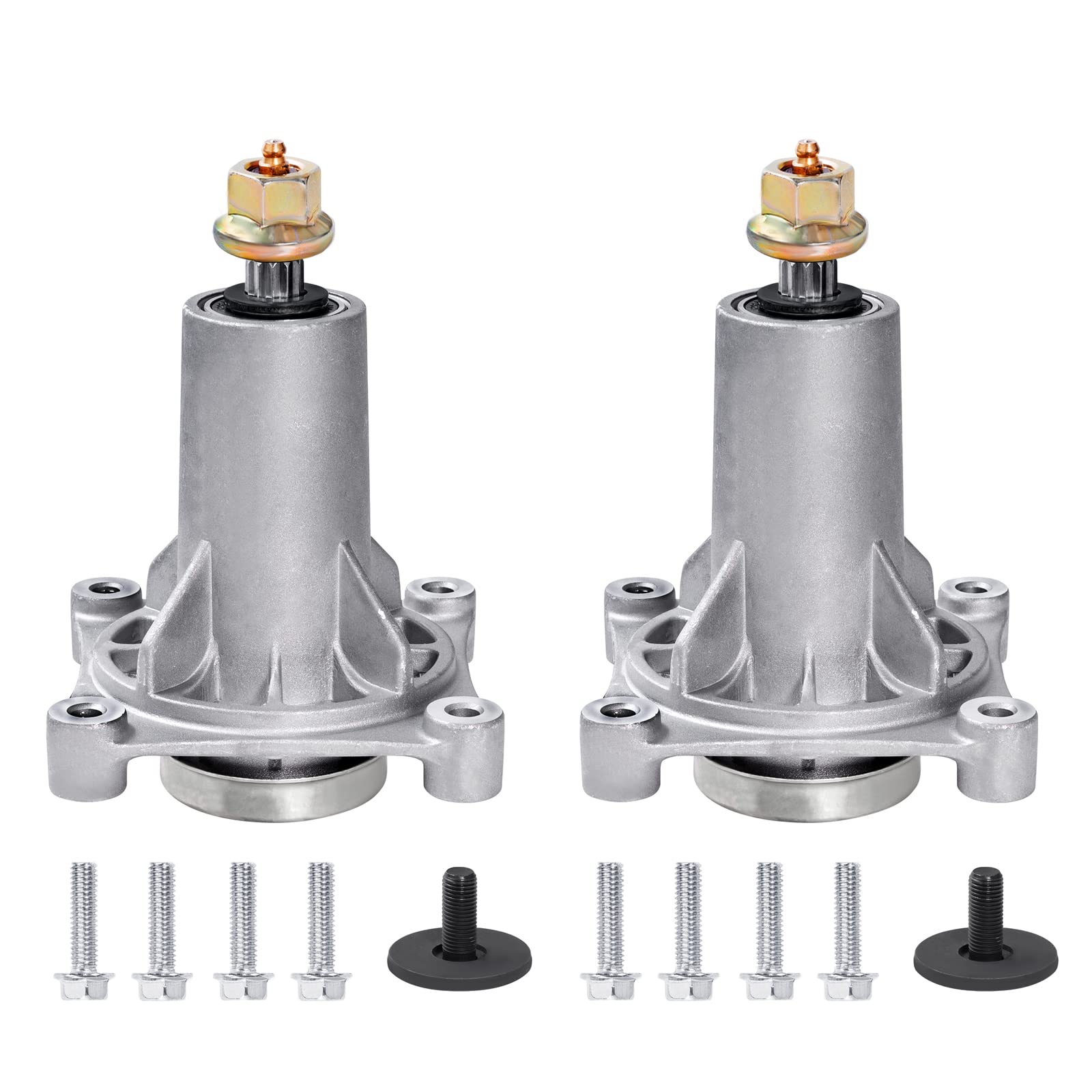 Parts Camp spindle assembly front view showing durable flange and fitment benefit