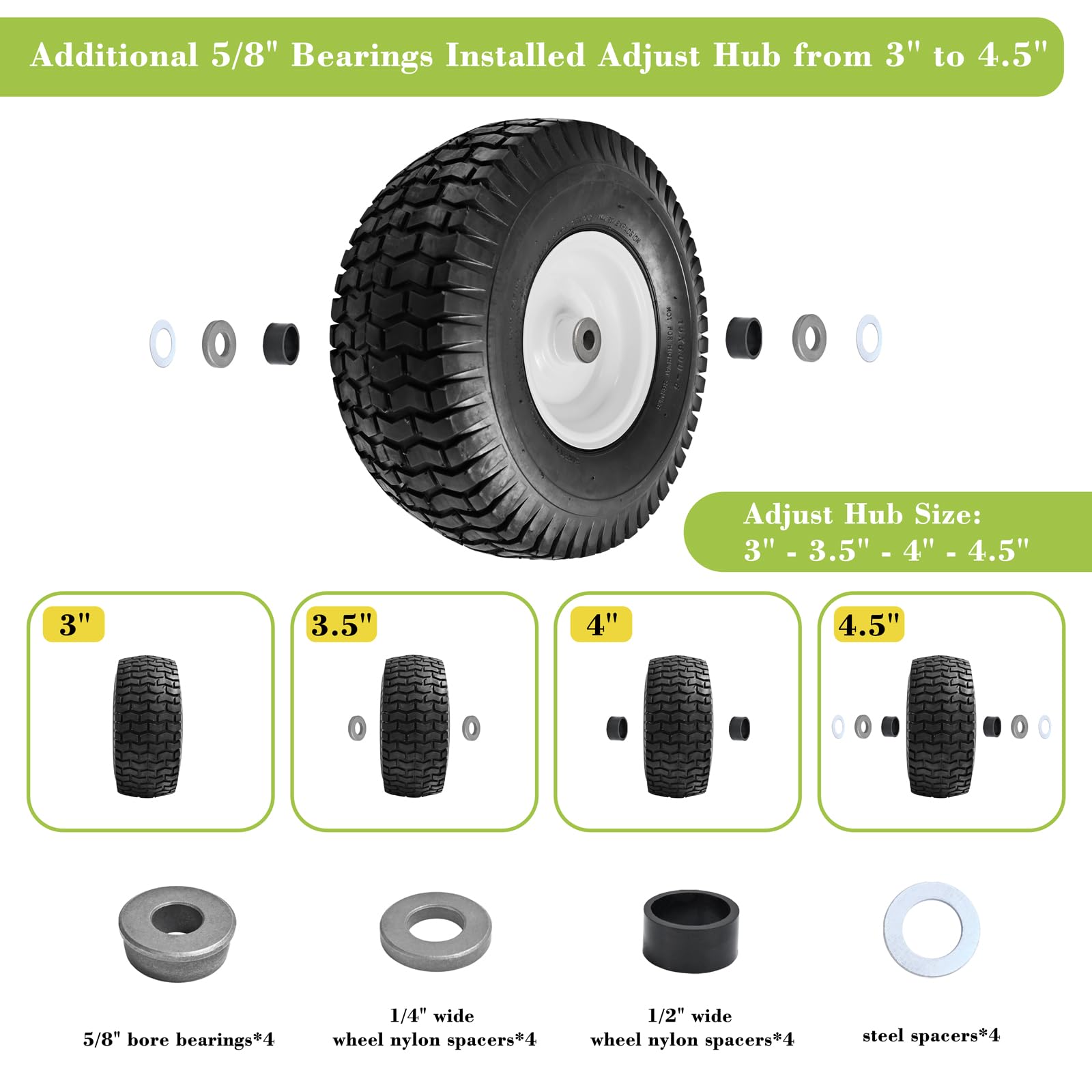 Parts Camp included bearings and spacers arranged to show compatibility options