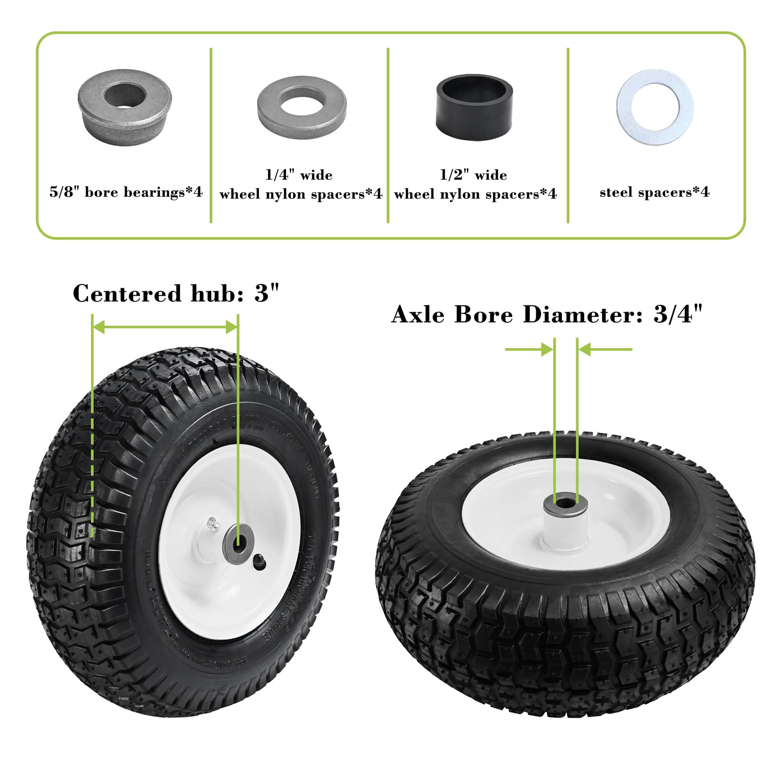 Parts Camp hub and bearing detail showing durable bearings for smooth rolling