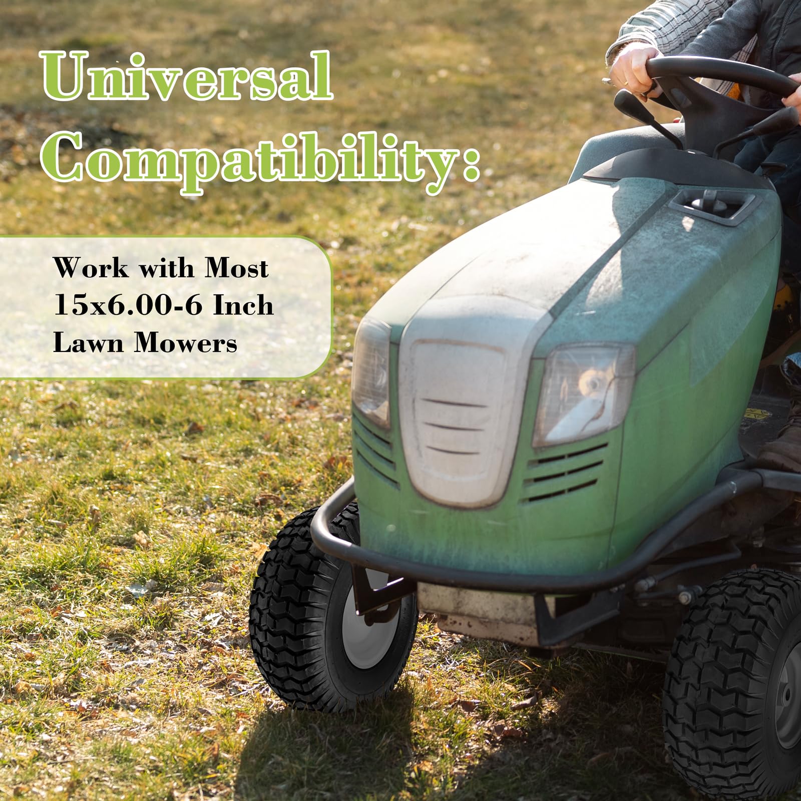Parts Camp tire installed on a lawn mower demonstrating smooth ride benefits