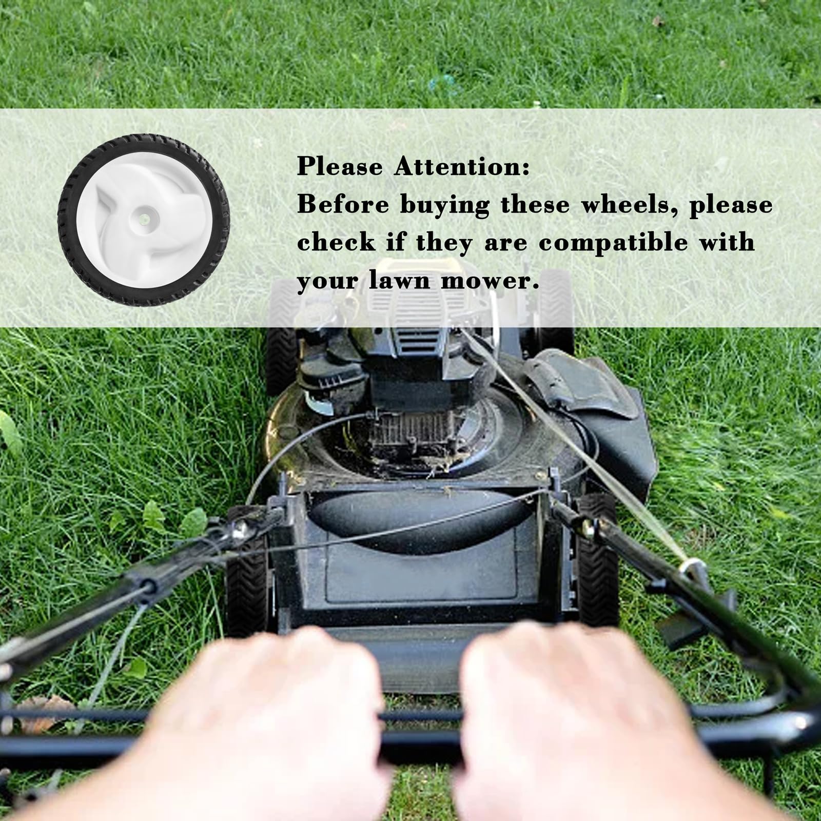 Parts Camp replacement wheel in a garden setting illustrating real-world use and lawn traction