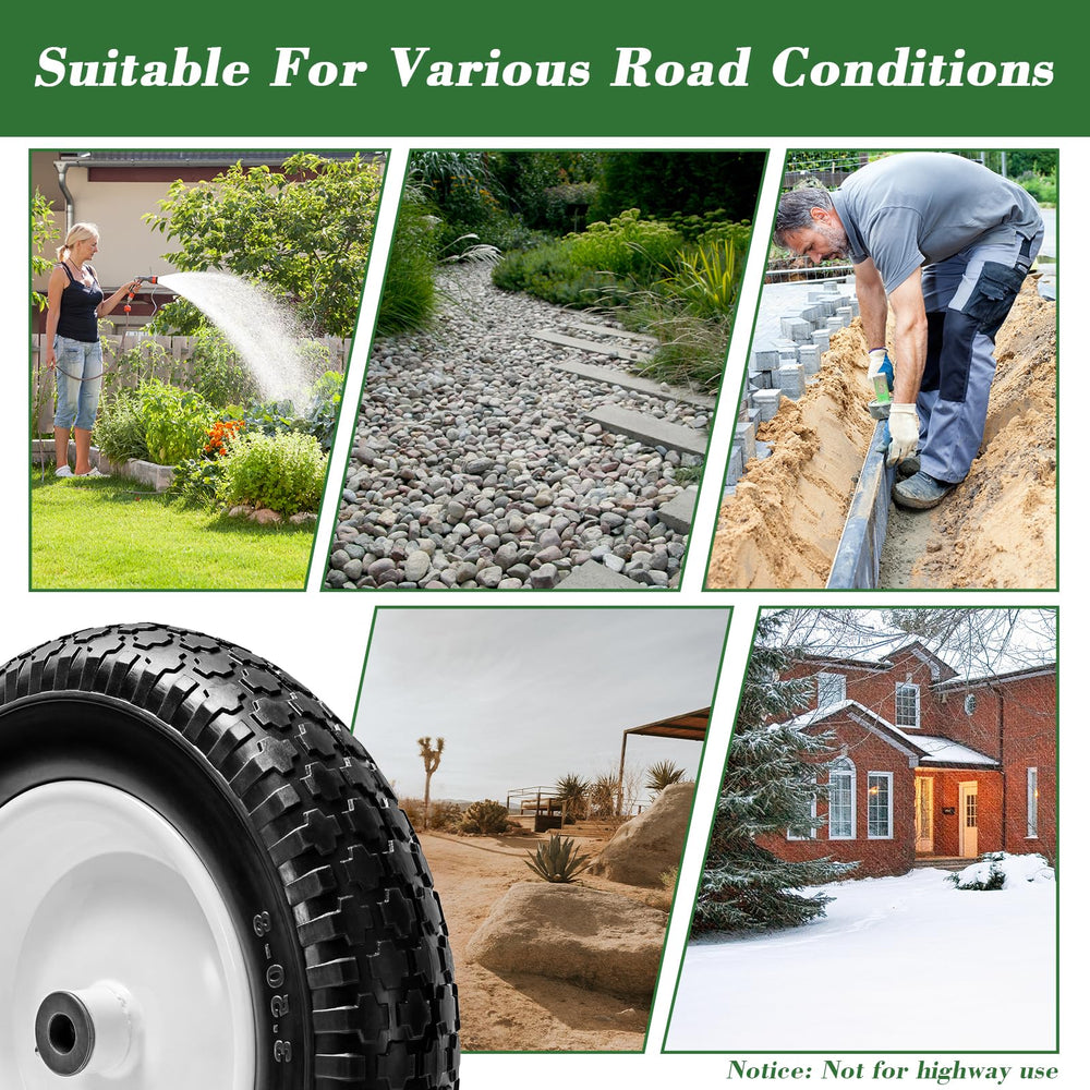 Parts Camp tires in a gardening scene showing durable performance for landscaping tasks