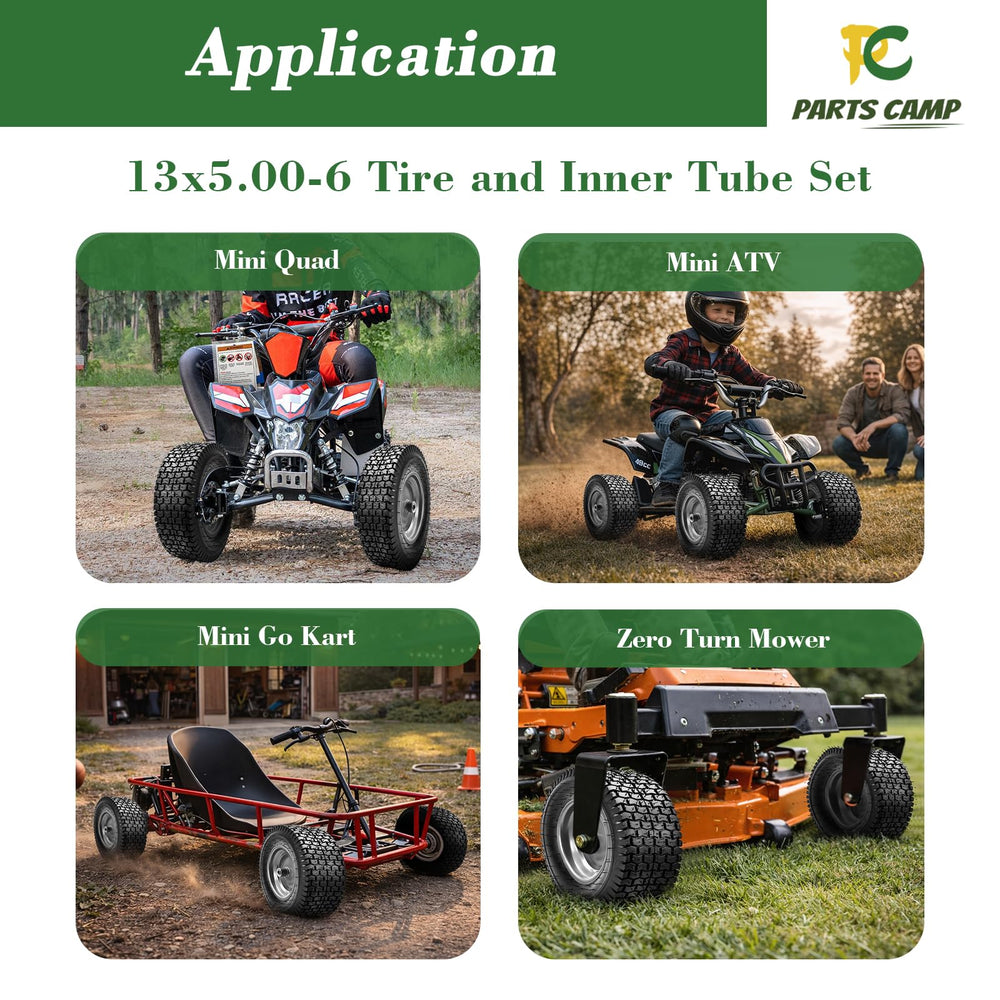 Parts Camp tire mounted on garden cart demonstrating correct fit and stability