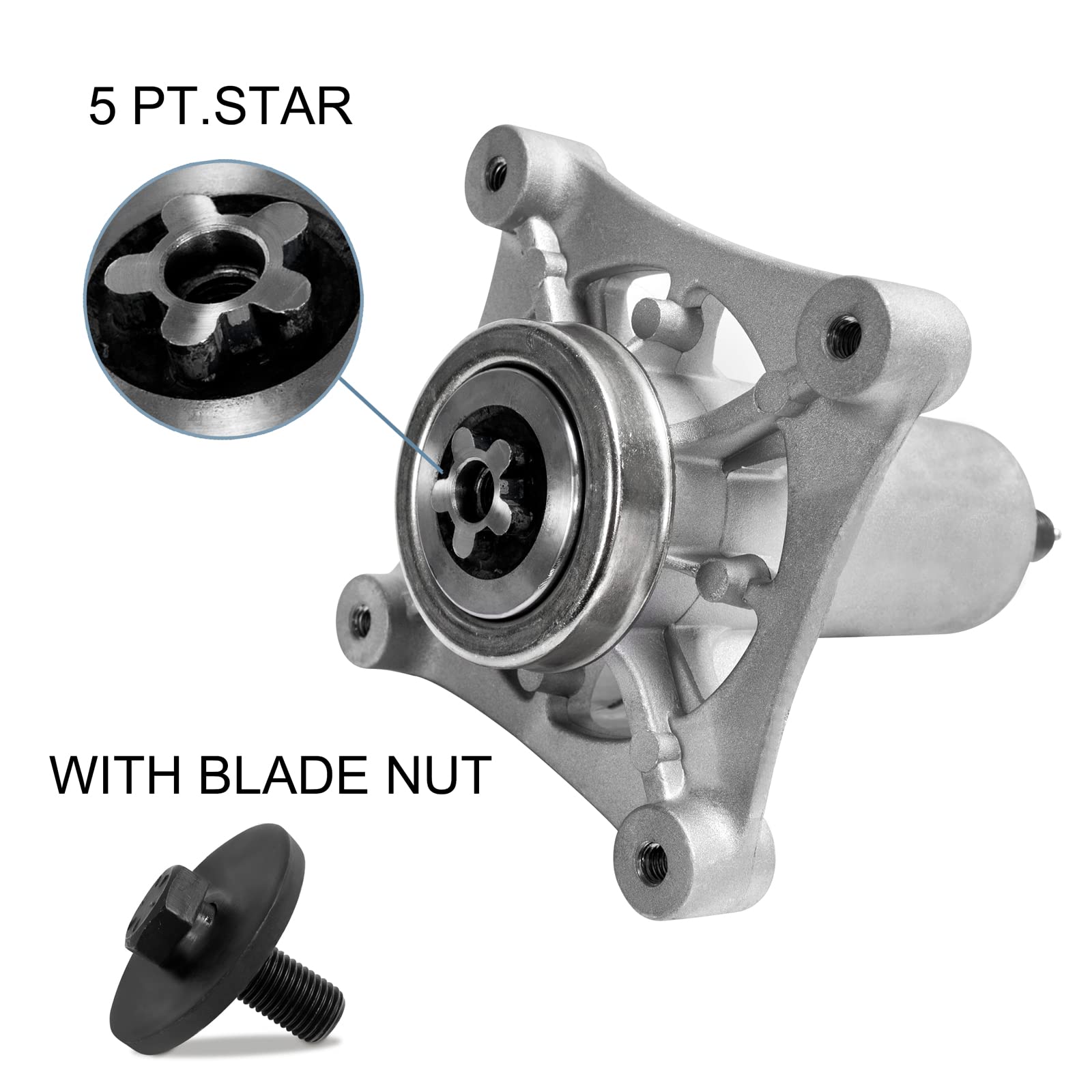 Parts Camp four-bolt mounting pattern close-up ensuring secure deck attachment