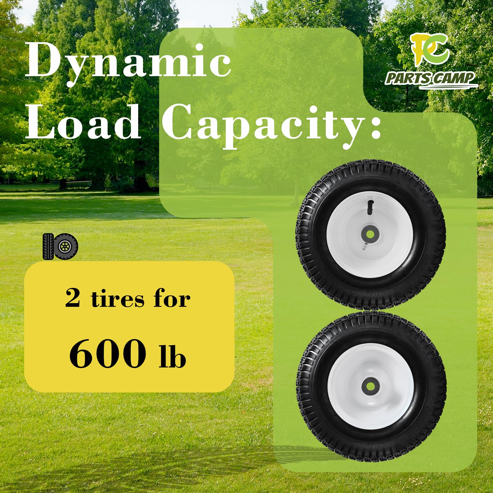 Parts Camp packaged wheel with label highlighting included adapters and spacers
