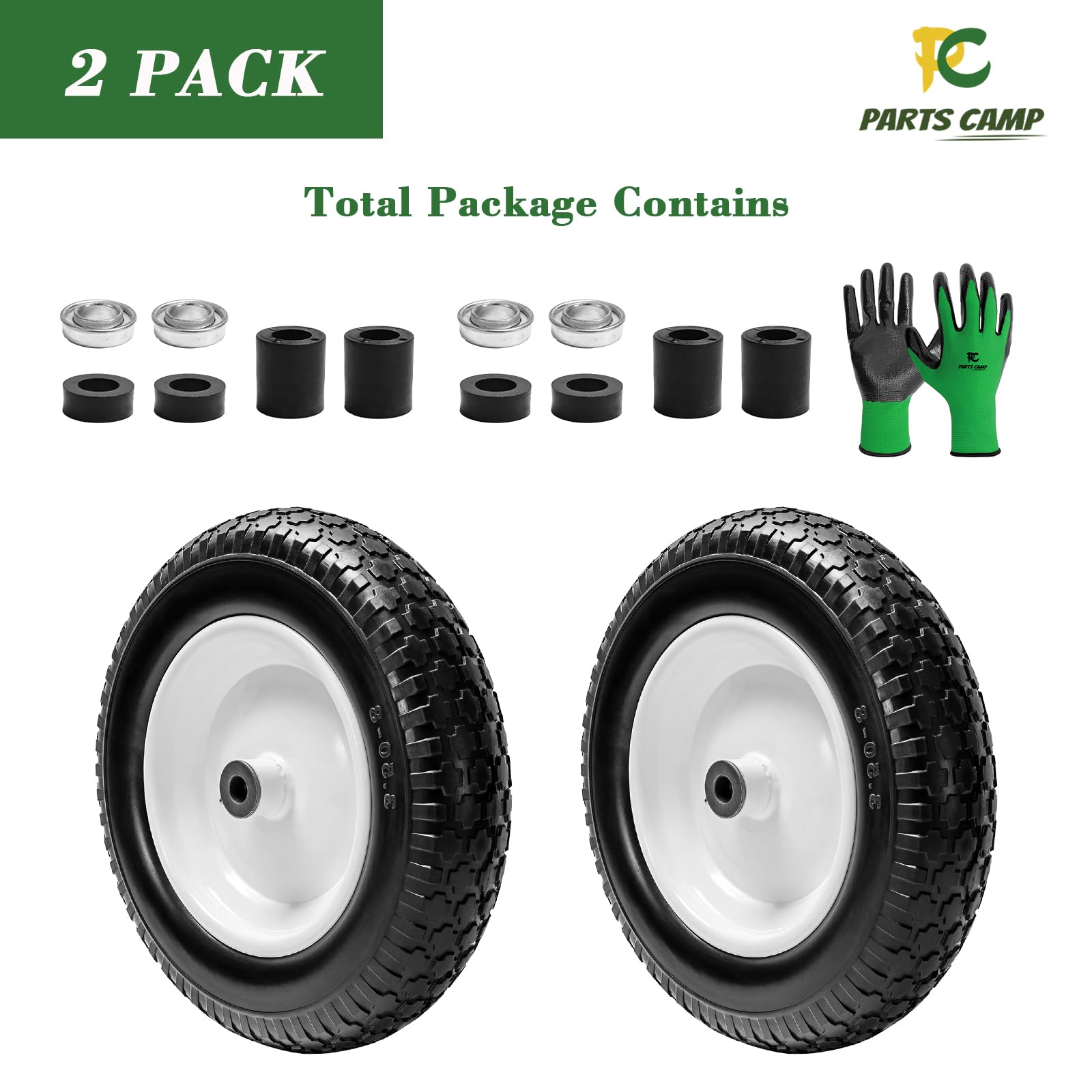 Parts Camp tire size comparison with hand showing 14.5 inch diameter and easy handling