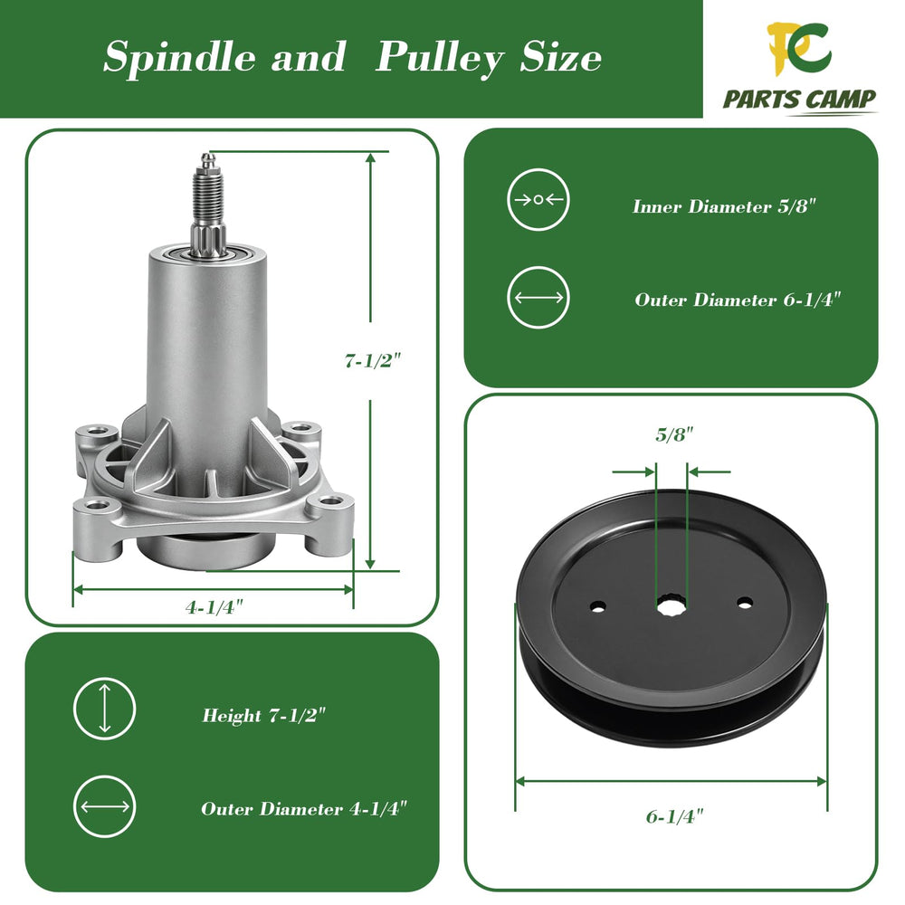 Parts Camp side profile of spindle and pulley demonstrating compact, OEM fit