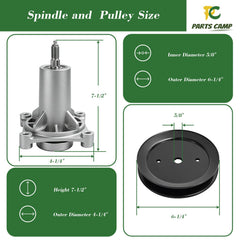 Parts Camp side profile of spindle and pulley demonstrating compact, OEM fit