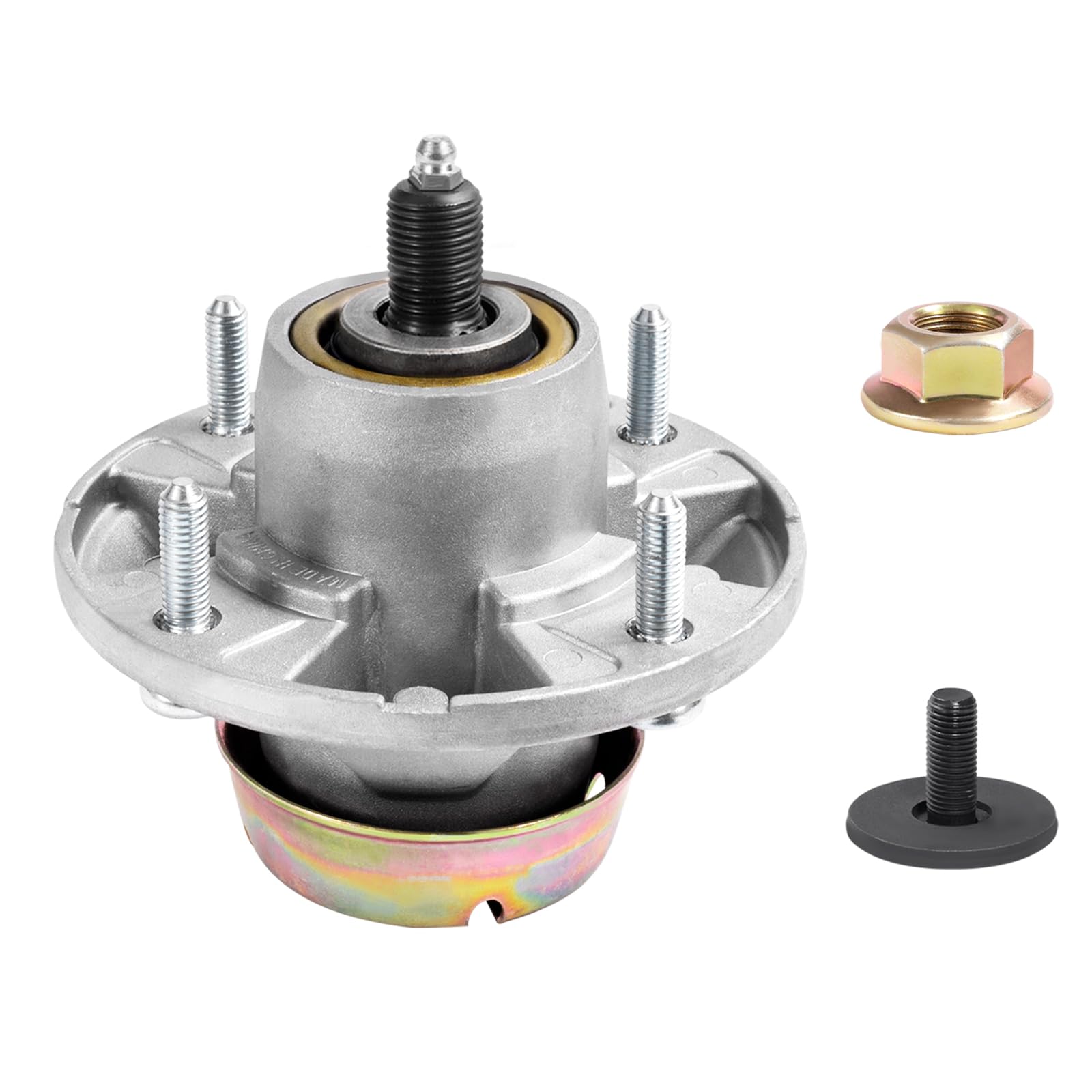 Parts Camp spindle front view showing hub and bearing for reliable blade stability