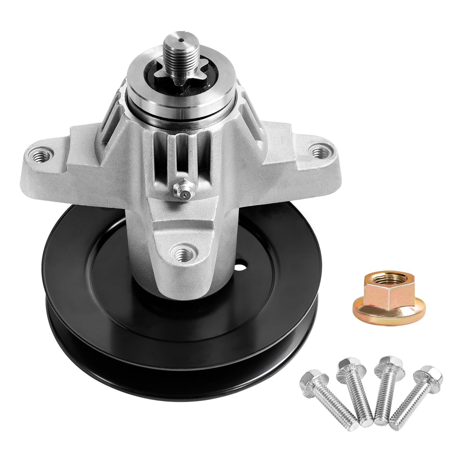Parts Camp spindle on a mower cutting grass showing reliable performance and clean finish