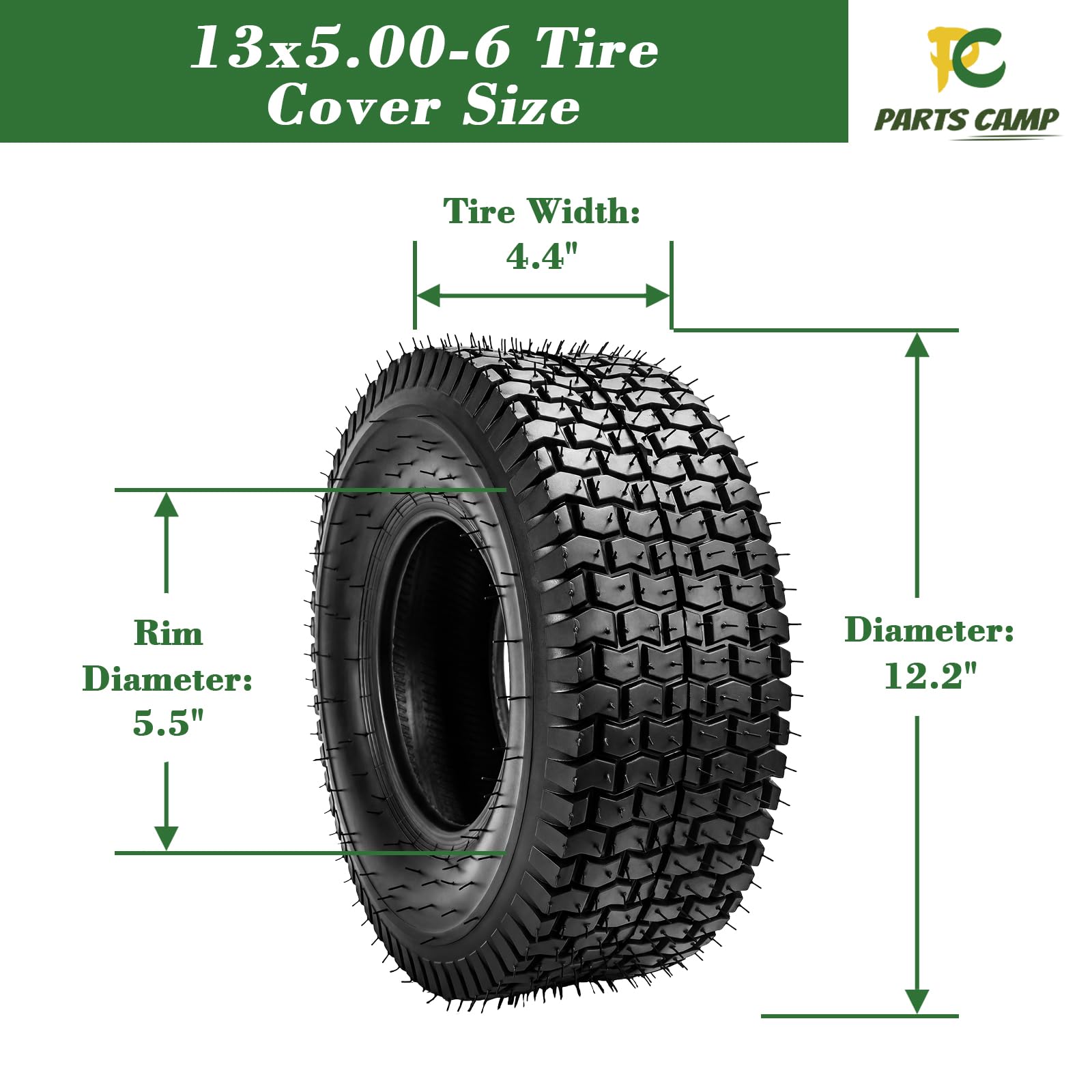Parts Camp tire tread close-up showing durable pattern for improved traction