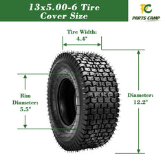 Parts Camp tire tread close-up showing durable pattern for improved traction