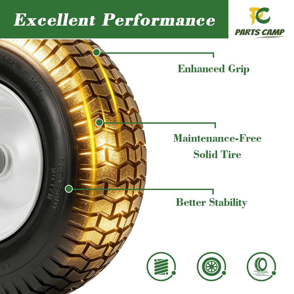 Parts Camp detailed shot of tire tread offering better grip and smoother ride
