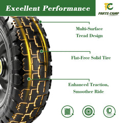 Parts Camp tire tread profile detail showing wide 3-inch tread for stability