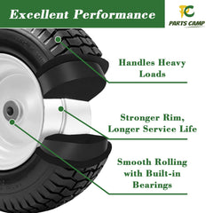 Parts Camp wheel mounted on mower demonstrating improved ride and traction