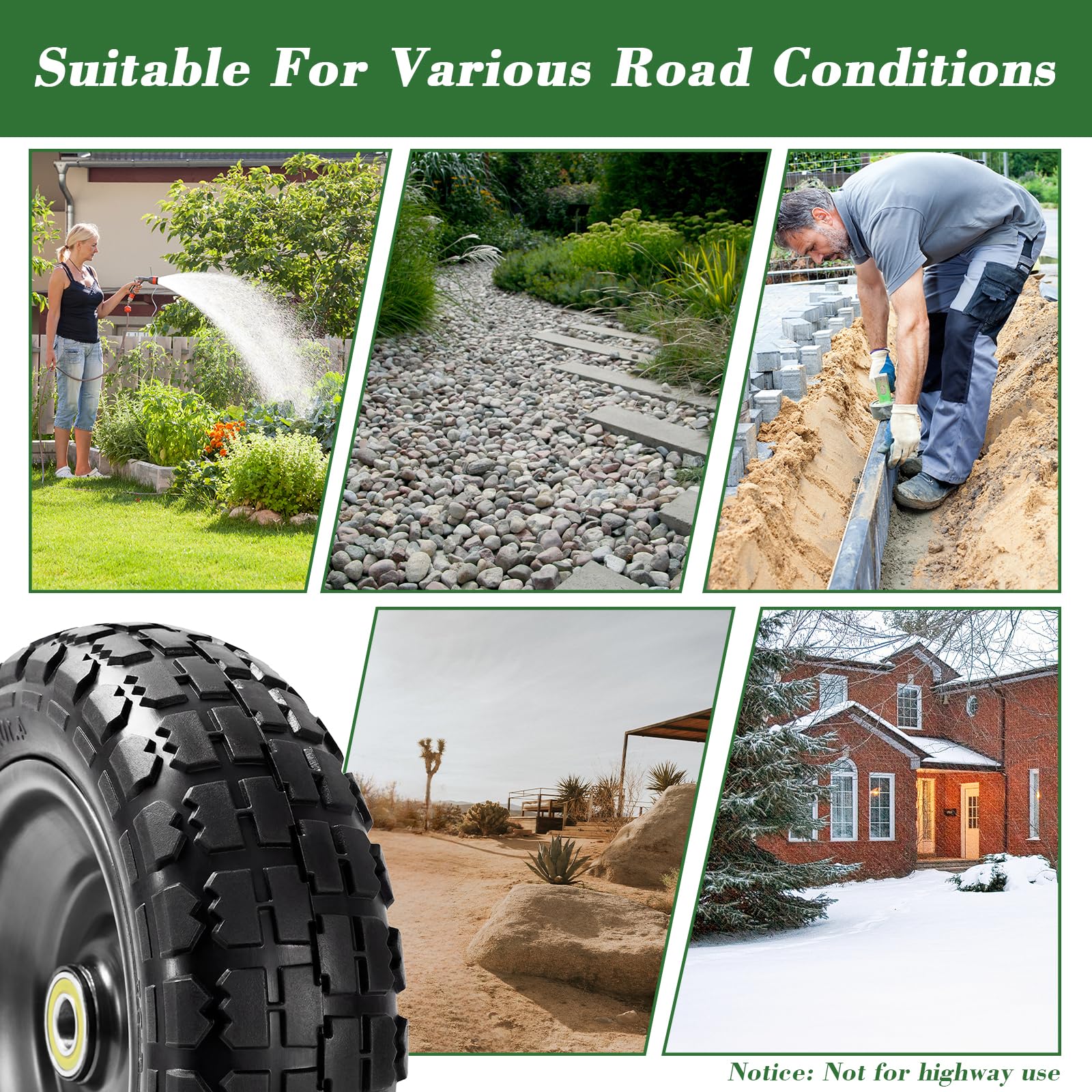 Parts Camp wheel under load holding garden supplies showing dependable load support