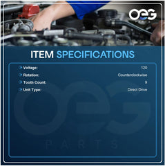 Parts Player starter label and spec plate showing voltage and rotation details