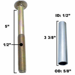 Parts 4 Outdoor long bushing and 8.5 inch carriage bolt showing correct spacing