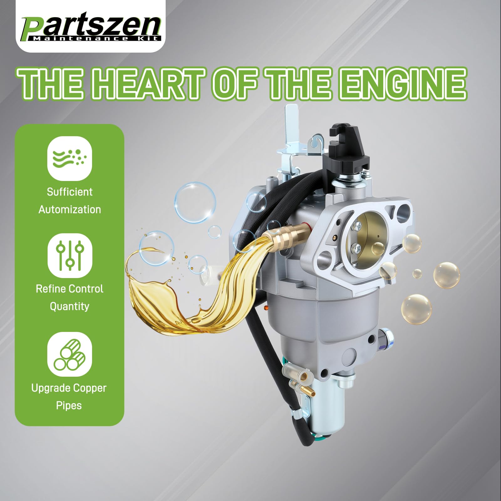 partszen HUAYI carburetor installed on a generator demonstrating correct plug-and-play fit