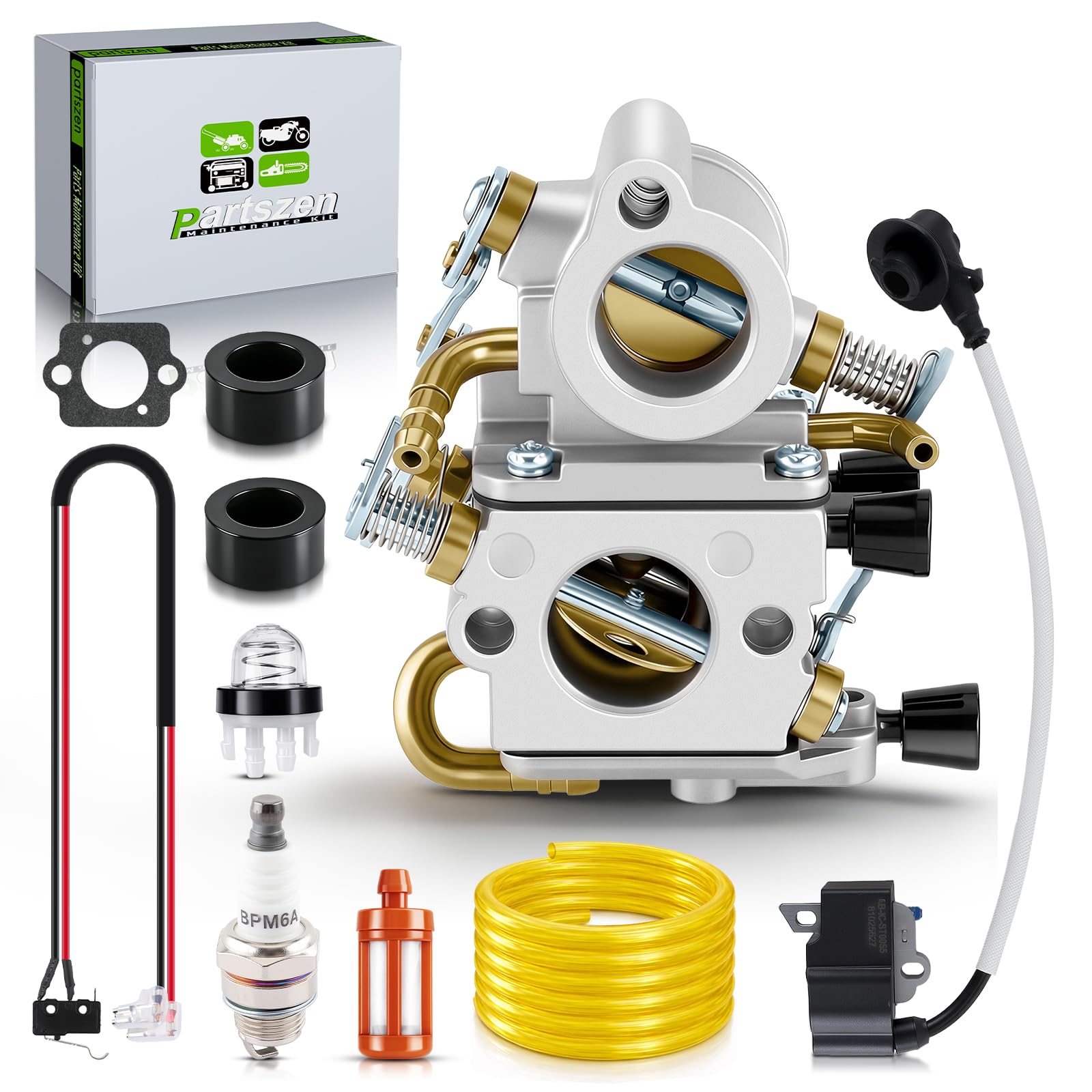 partszen carburetor front view showing mounting points and benefit of easy fit