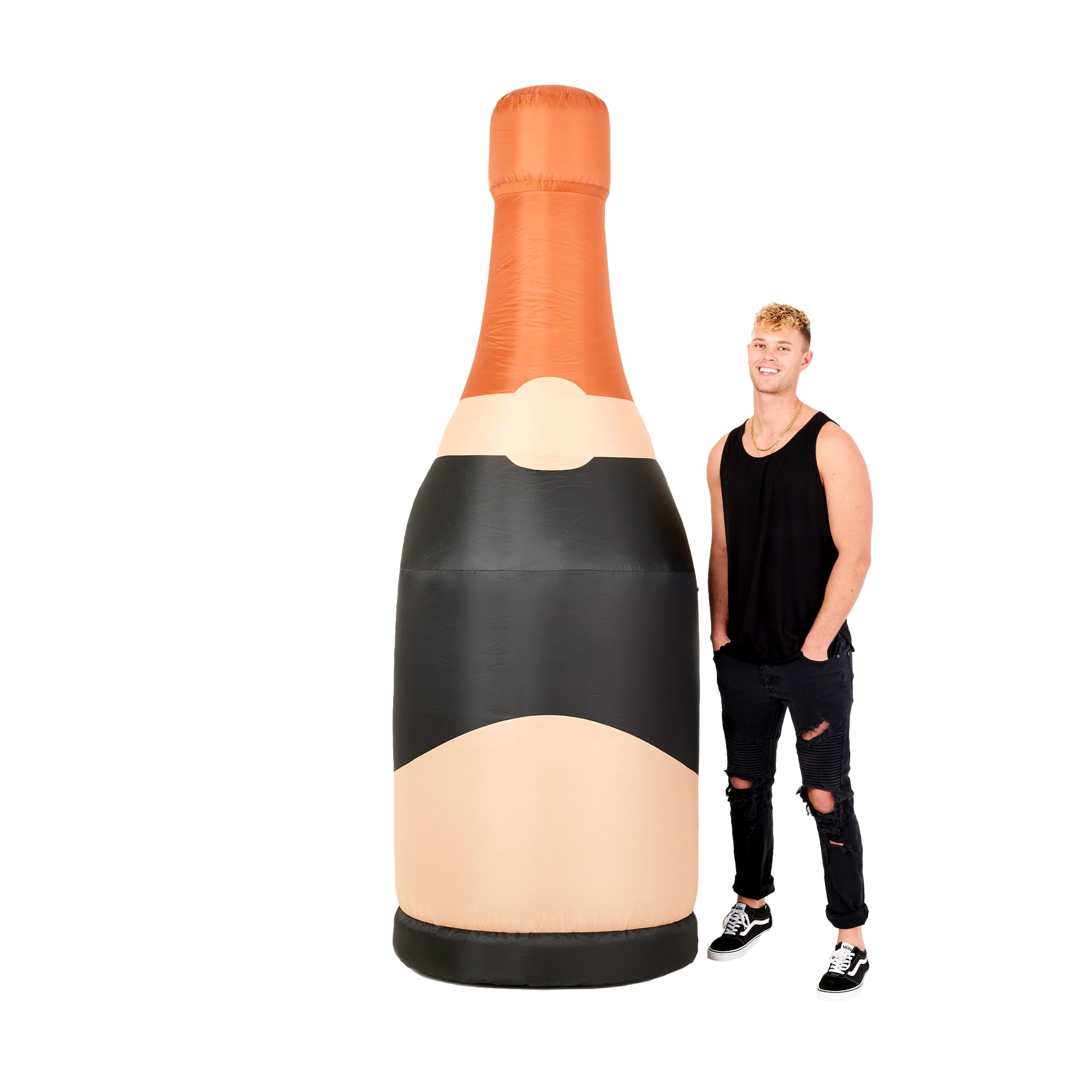 Party Poofer front view of 8ft midnight black bottle showcasing dramatic centerpiece benefit