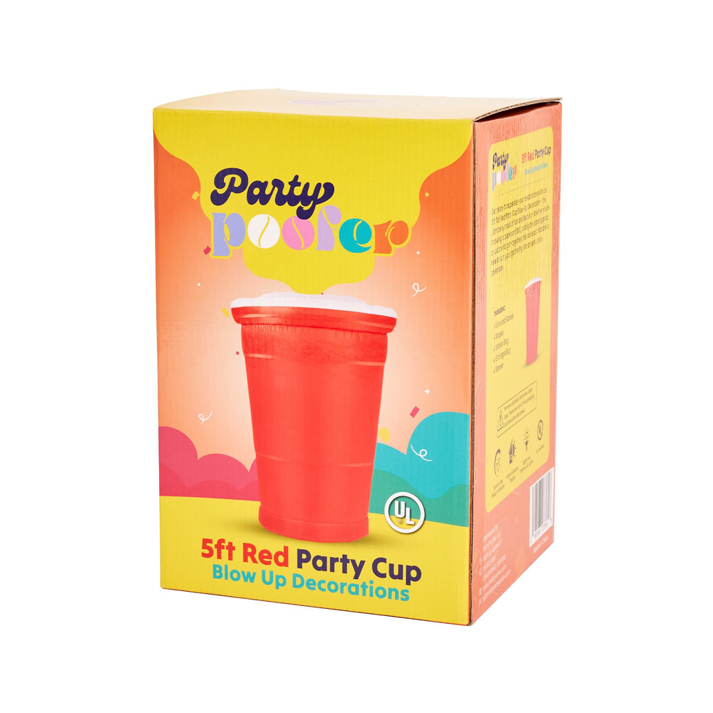 Party Poofer size comparison next to person showing five-foot scale and photo-ready presence