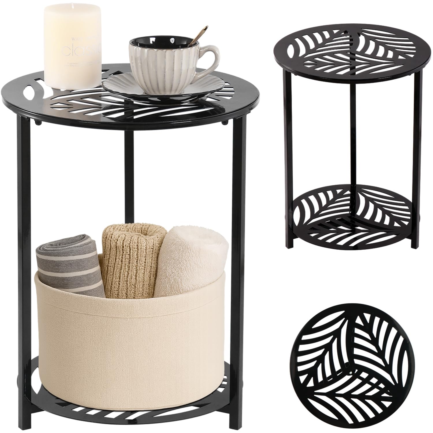 Party Zealot front view of black two-tier side table showing compact silhouette and modern style