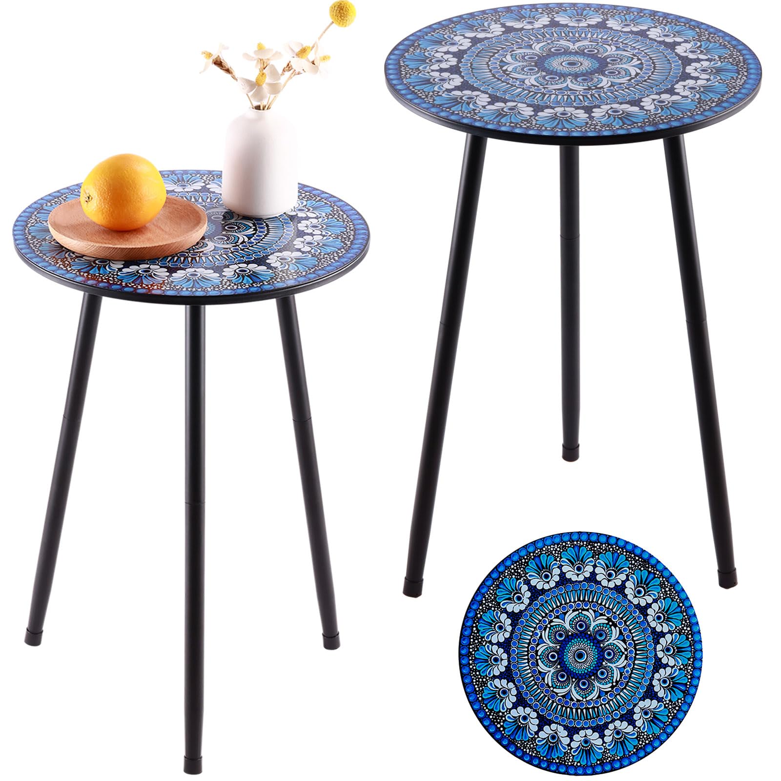 Party Zealot front view blue mosaic table showing compact, decorative surface