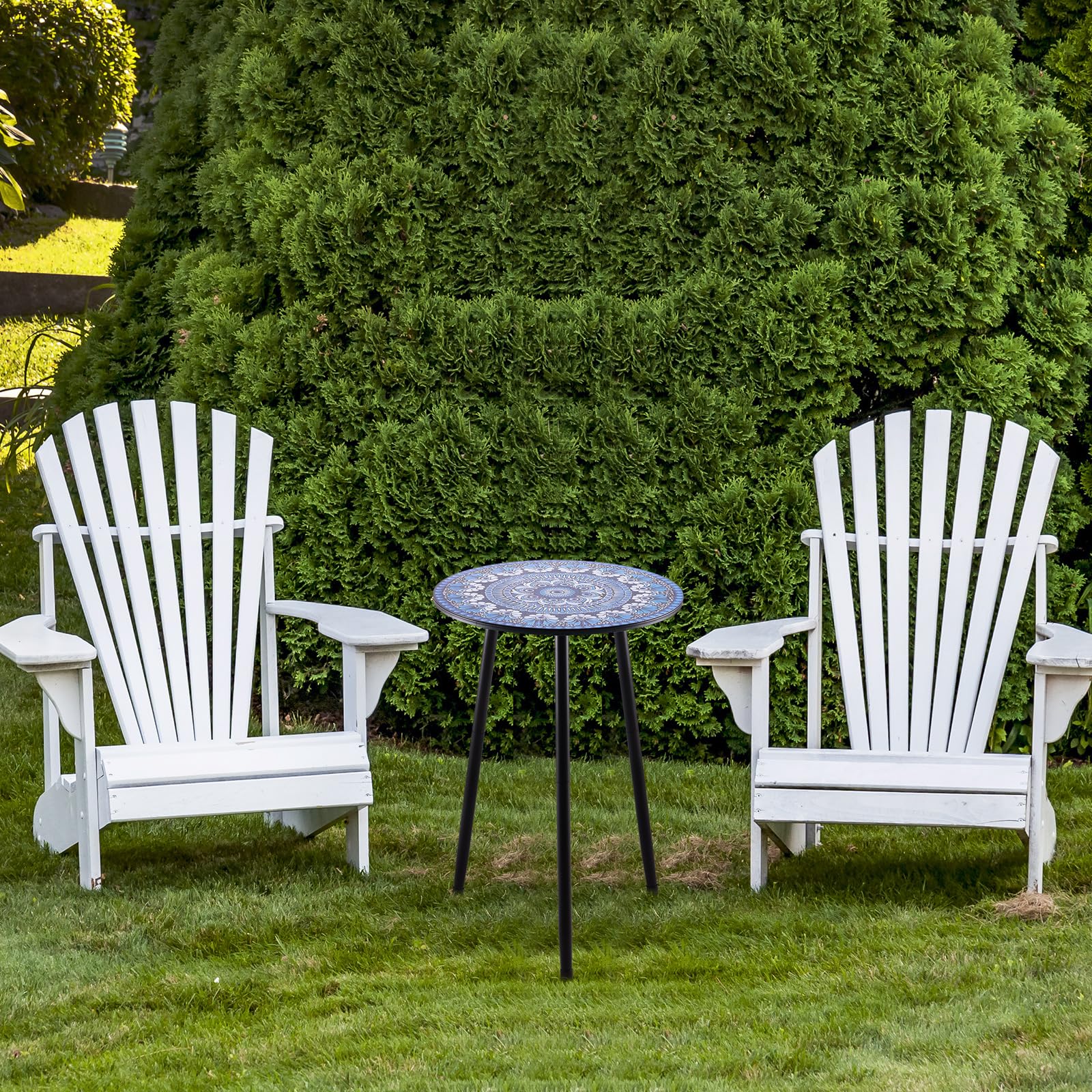 Party Zealot size comparison next to lounge chair showing space-saving footprint