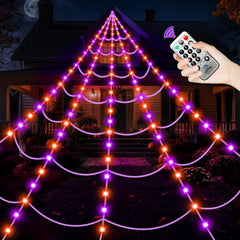 partyMoonet front view of giant 200-inch web lights for bold Halloween curb appeal