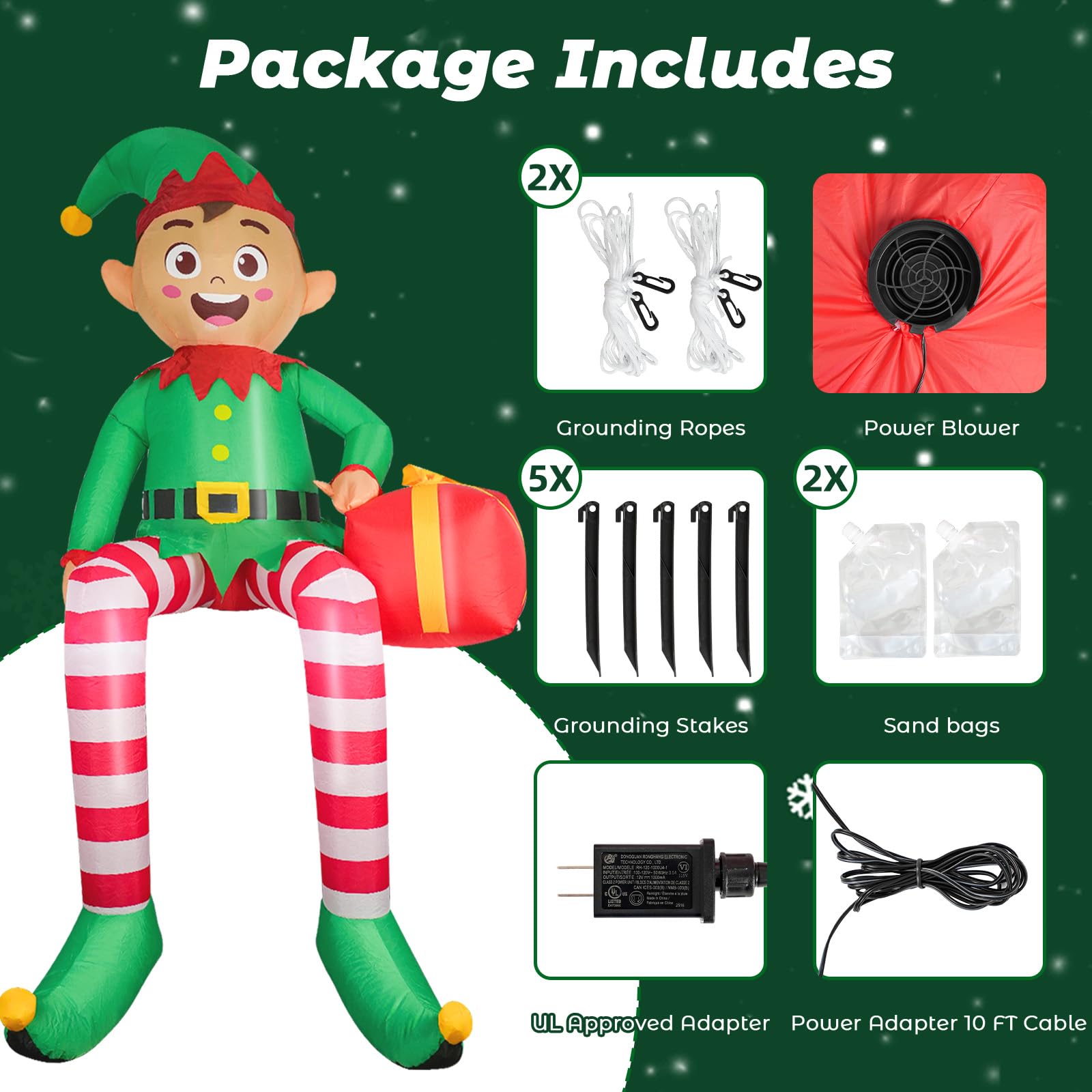 Partyotu elf holding red gift detail highlighting festive design