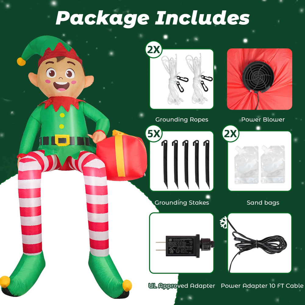 Partyotu elf holding red gift detail highlighting festive design