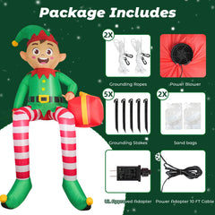 Partyotu elf holding red gift detail highlighting festive design