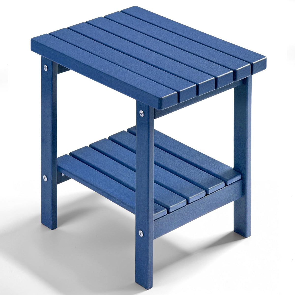 PASAMIC front view navy blue side table showing compact outdoor design and convenience