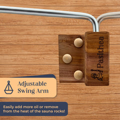 Pasithea swivel arm mechanism detail demonstrating adjustable positioning benefit