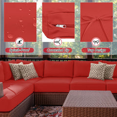 Patelai red covers on outdoor sectional demonstrating refreshed look benefit