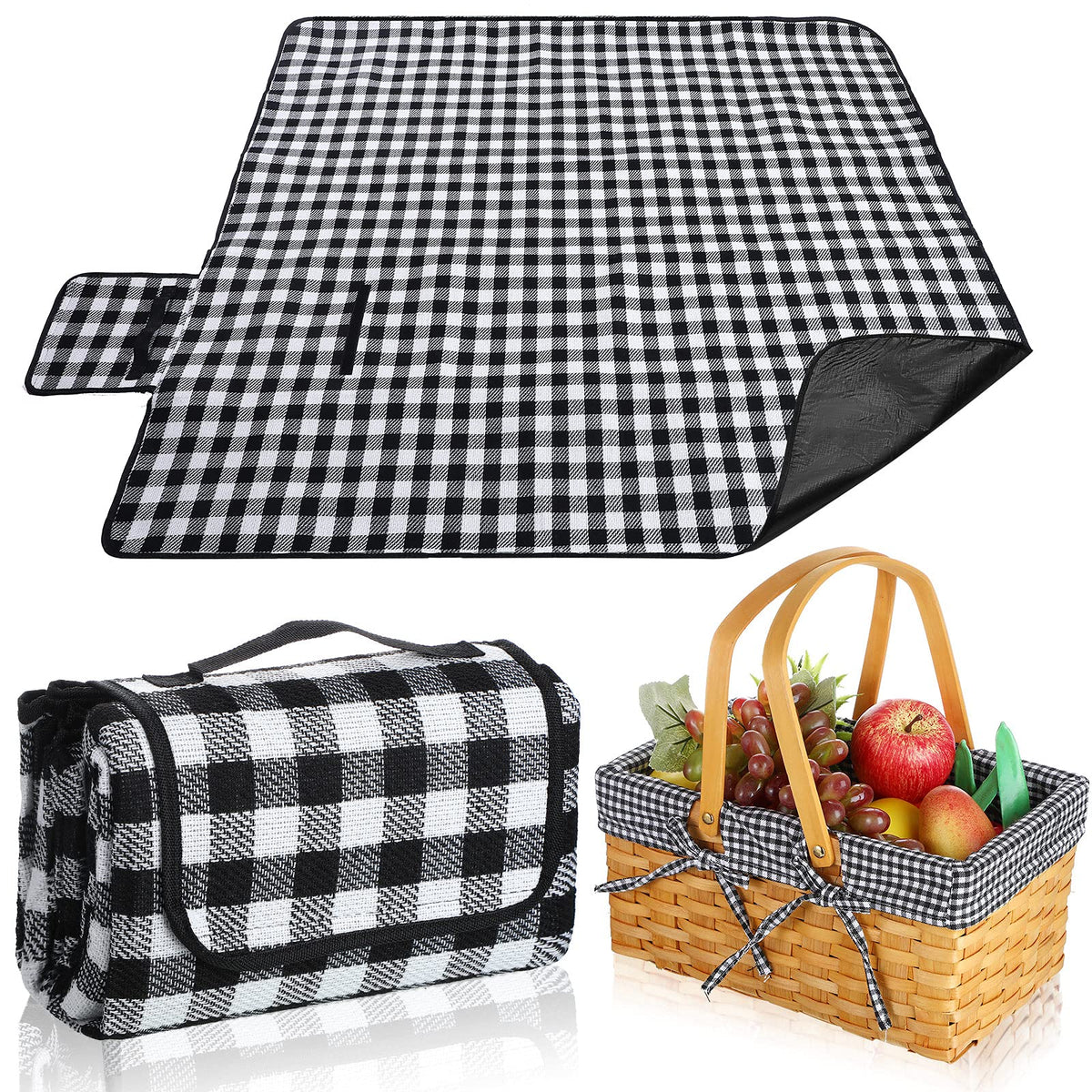 Patelai picnic basket front view showing durable handles and gingham protection