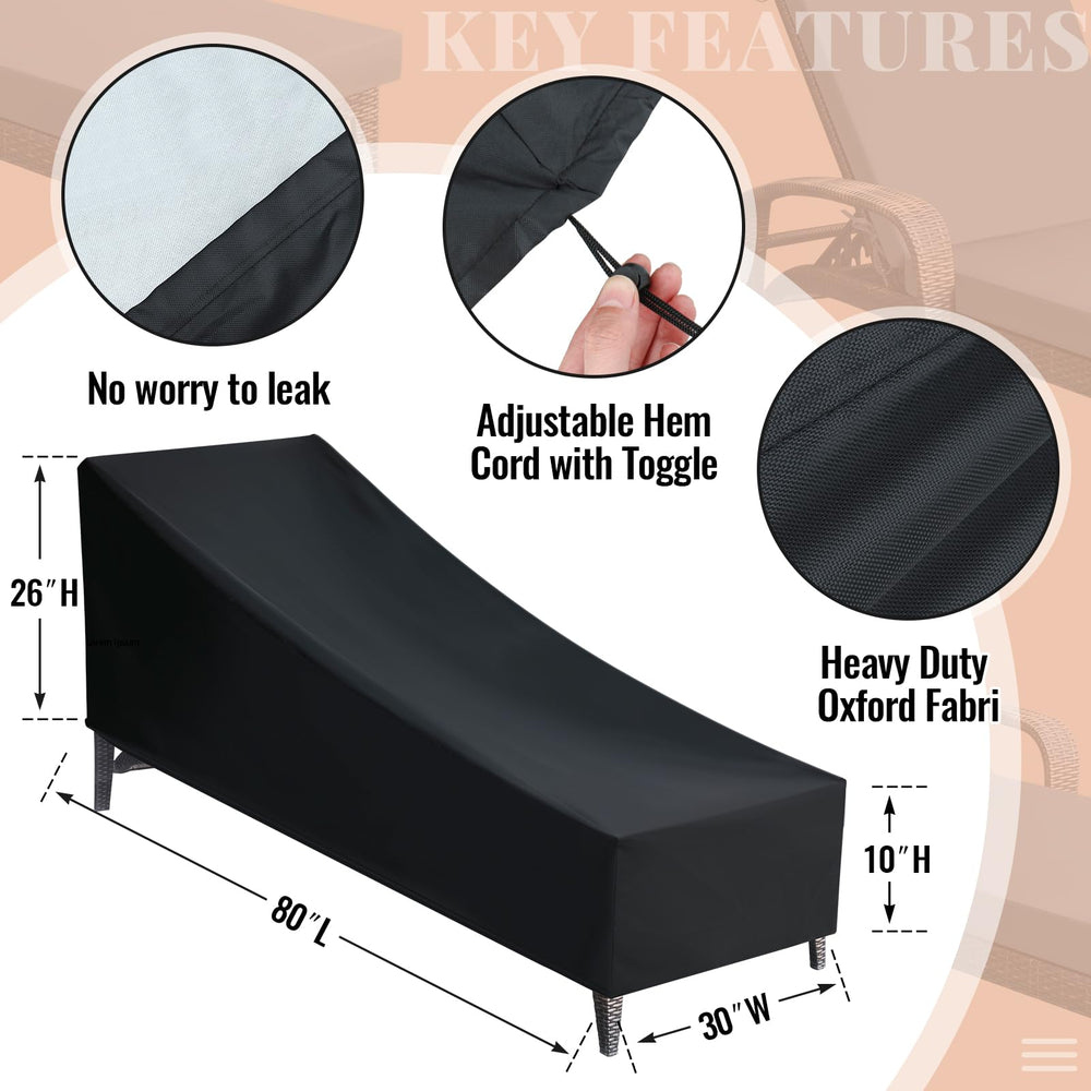 Patelai protective black cover fitted over lounger demonstrating weather shield