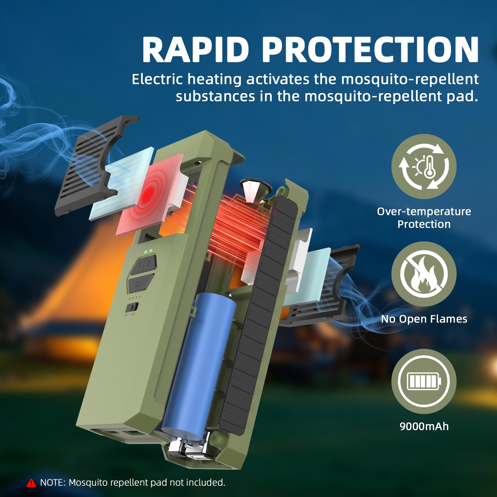 PathVenture glowing LED at dusk providing light and repellent function benefit