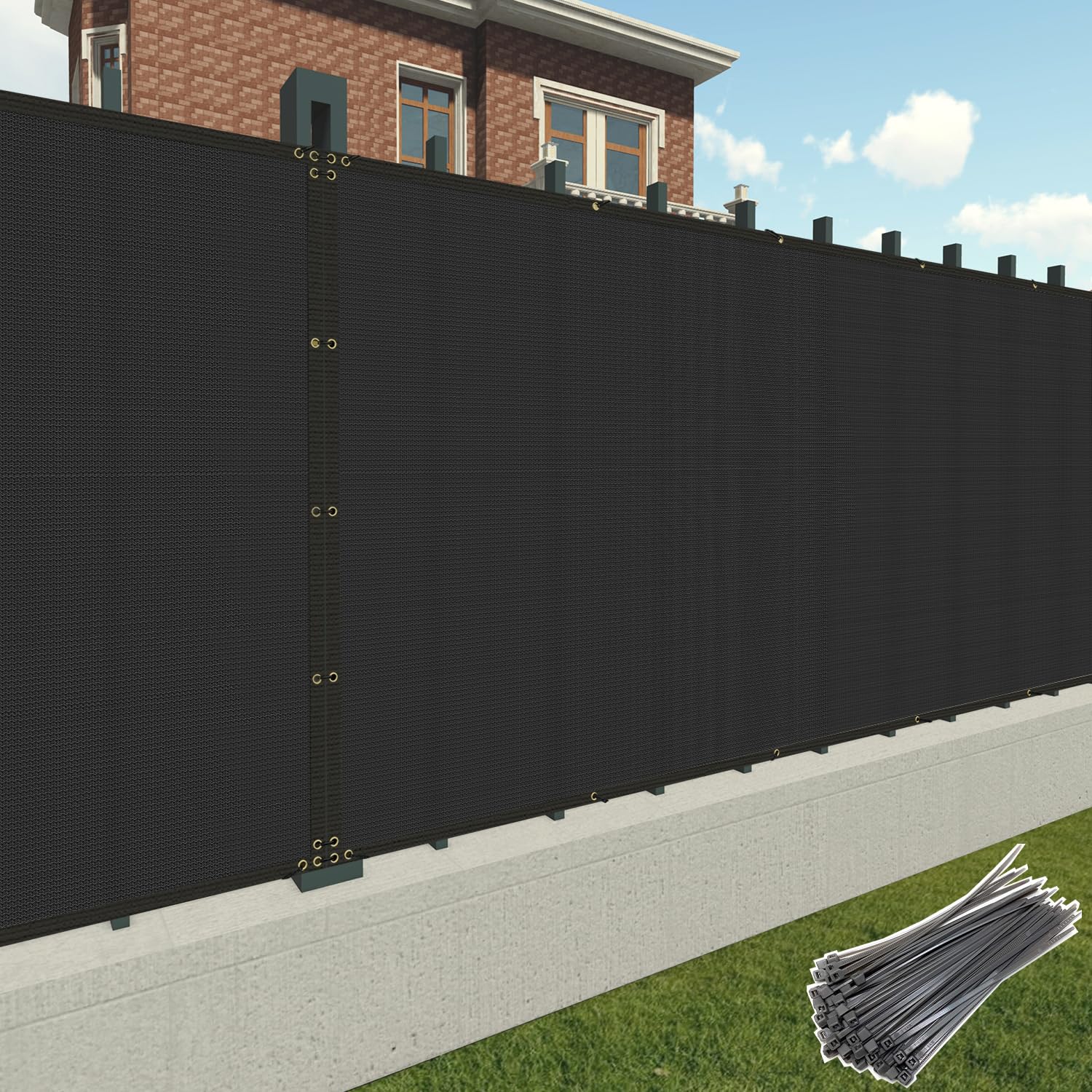 Patio front packaging showing 6x50 black privacy screen benefit durable barrier