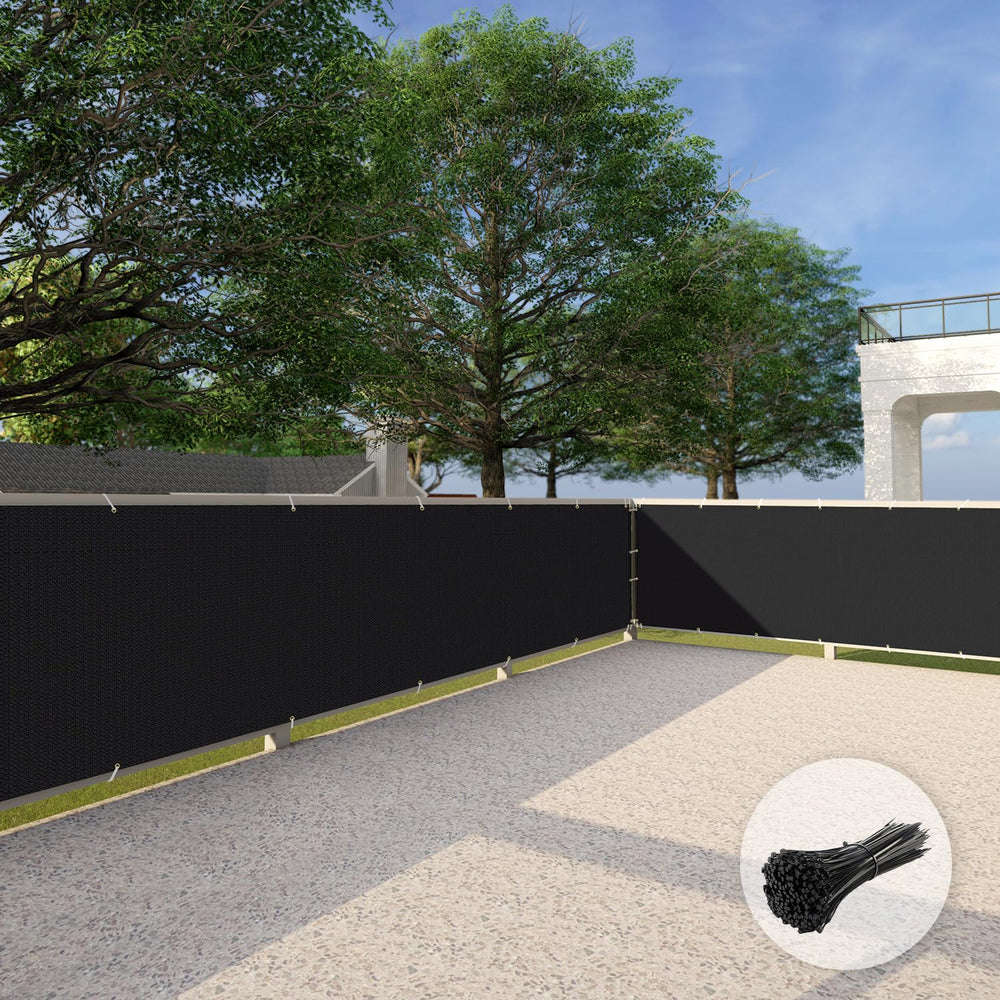 Patio front view of full-length black mesh screen showing privacy coverage and airflow benefit