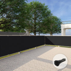 Patio front view of full-length black mesh screen showing privacy coverage and airflow benefit