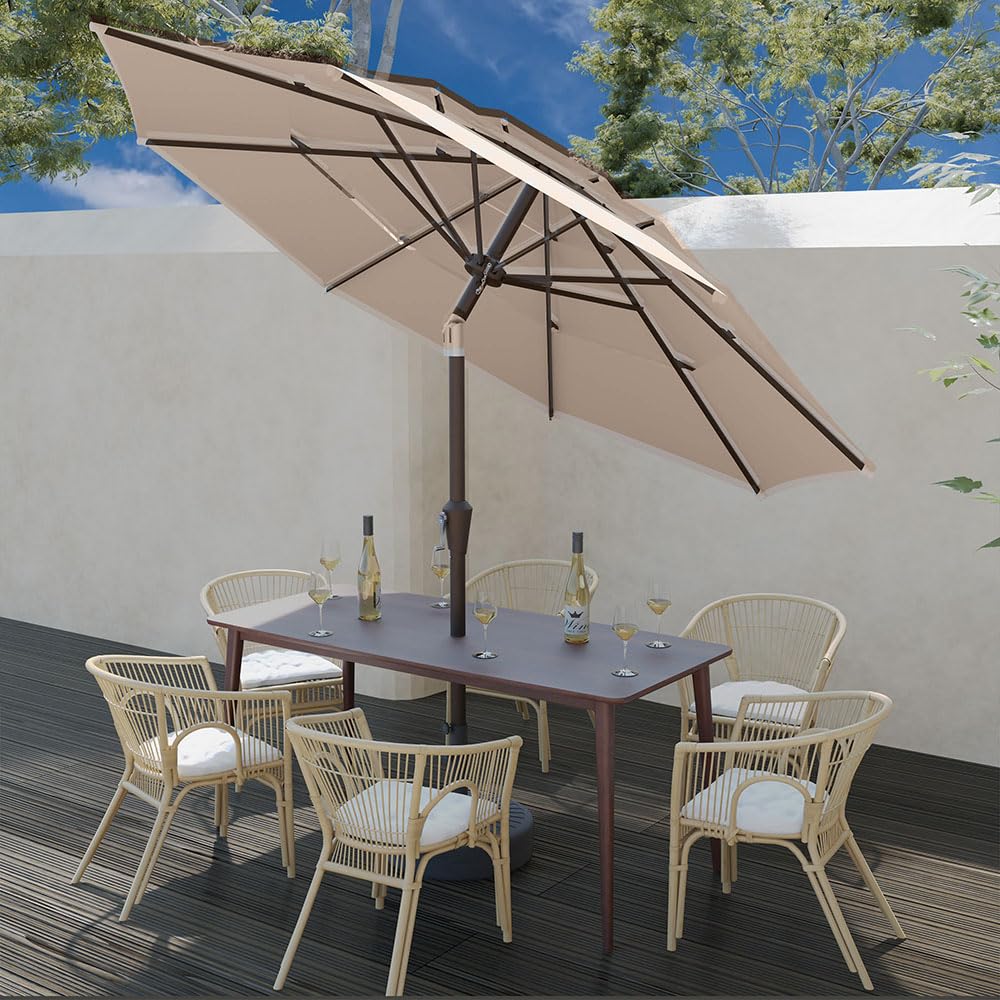 Patio Kingdom close-up of beige canopy fabric showing UV-resistant texture