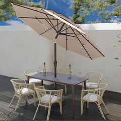 Patio Kingdom close-up of beige canopy fabric showing UV-resistant texture