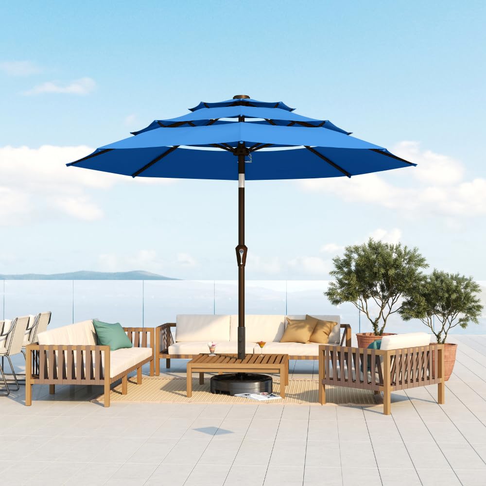 Patio Kingdom front view showing full royal blue 10ft canopy and coverage benefit