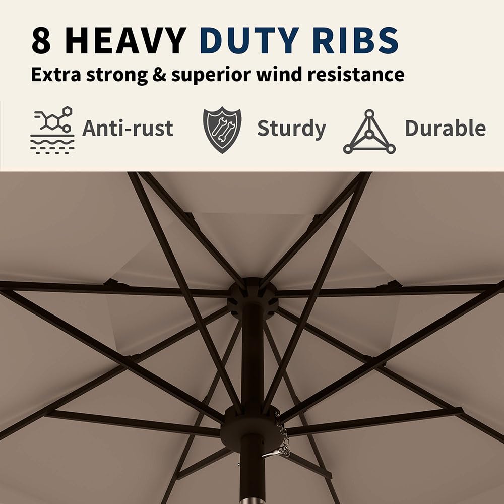 Patio Kingdom iron pole and eight steel ribs for strong outdoor support