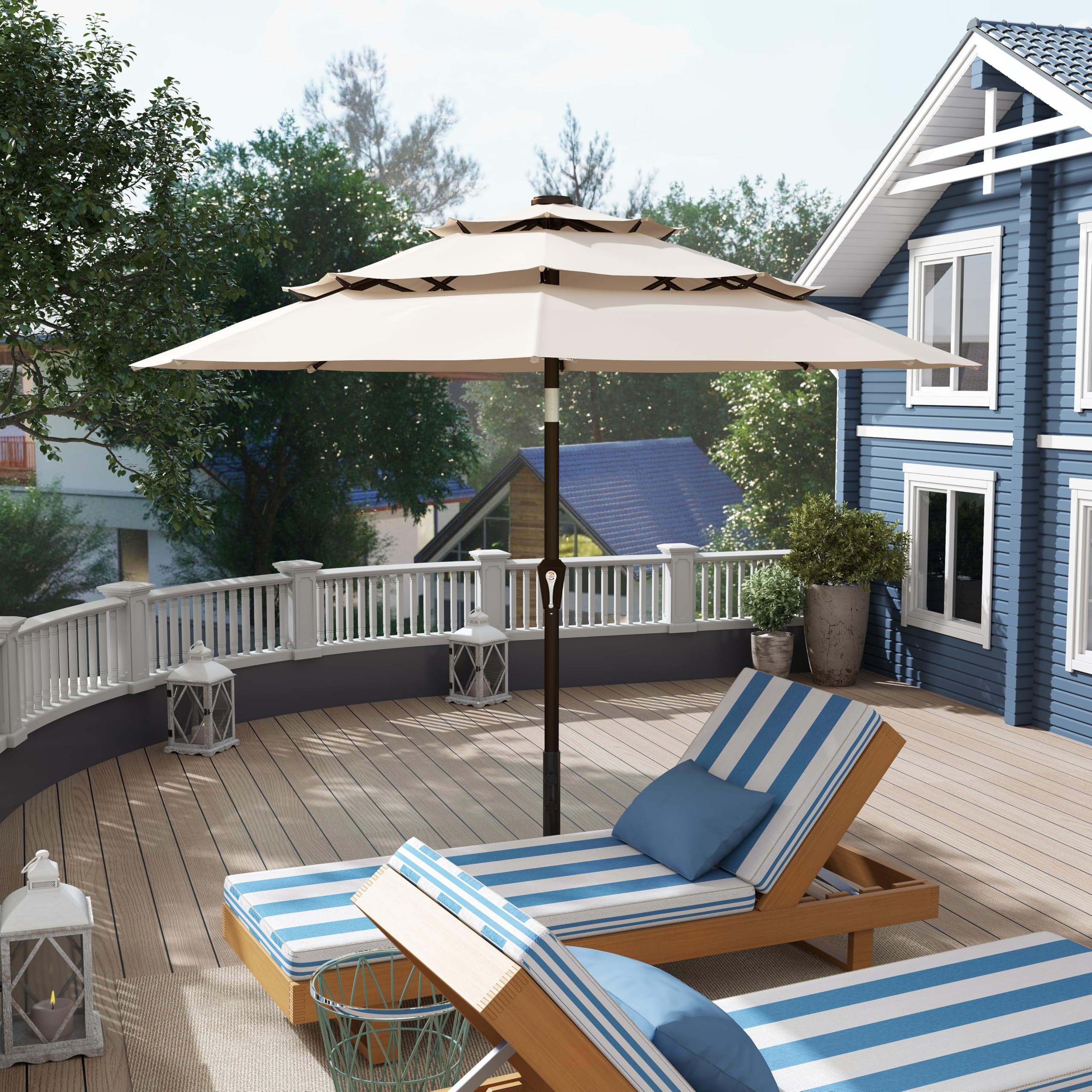 Patio Kingdom size comparison next to chair showing 10FT coverage